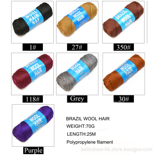 Hot sell hair  12 balls/lot  100% Acrylic 70G brazil wool braids braided hair angola black yarn brazilian wool hair
